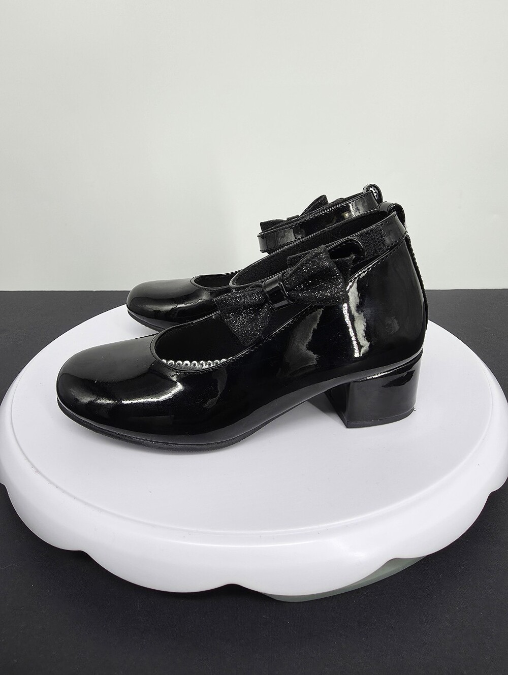 Rachel Shoes Lil Janet Girls 11M Black Patent Mary Jane Dress Heel Bow 356501